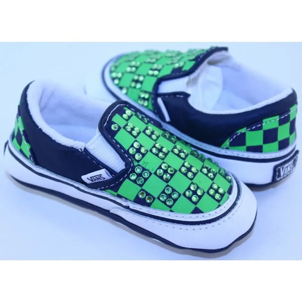 Vans Navy Green Crystal Rhinestone Sneakers Crib 4